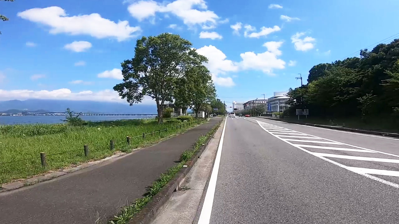 Biwako Ohashi Bridge on left, Pierri Moriyama shopping center ahead