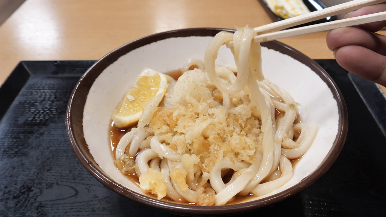 Authentic Sanuki udon bowl with broth and toppings