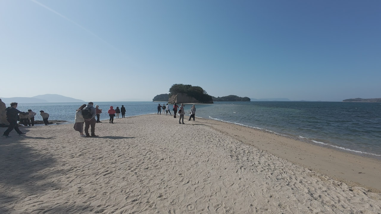 Angel Road at low tide, Shodoshima - the iconic causeway that appears between beach and rocky outcrop