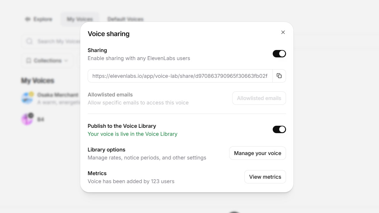 Elevenlabsのクローンのシェア