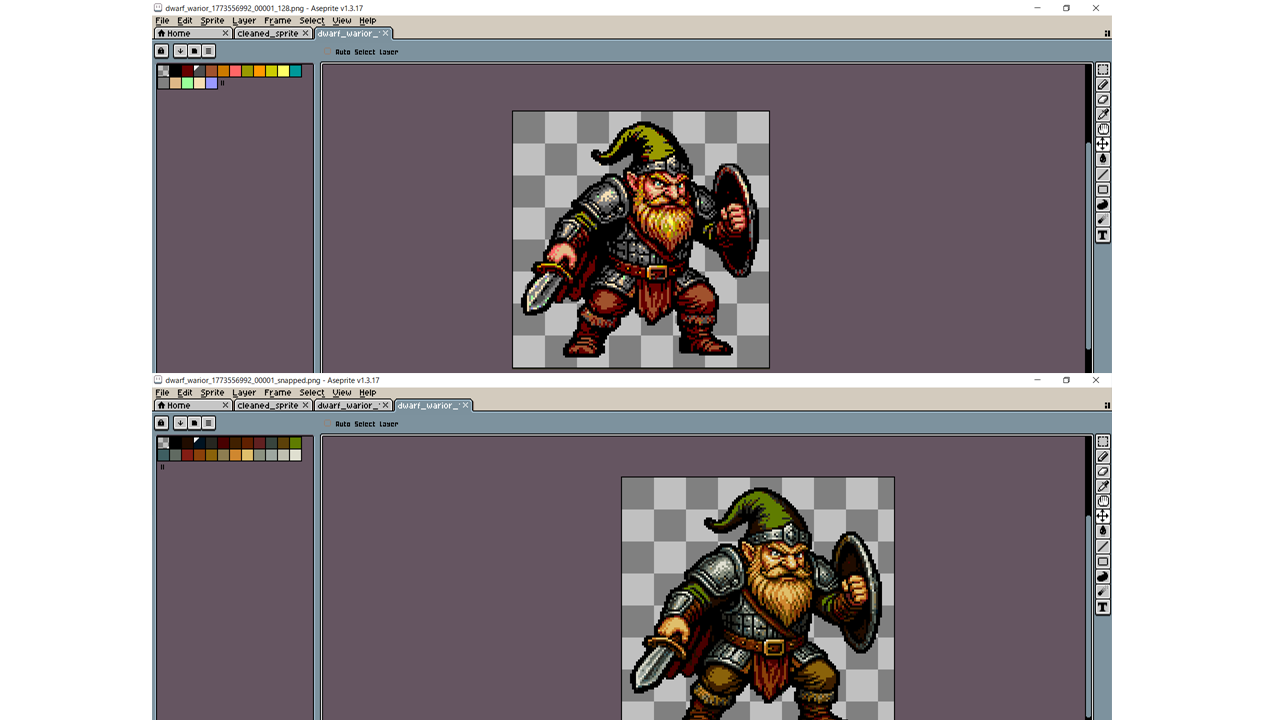 上ニアレストパレット色指定減色縮小 下pixel snapper処理